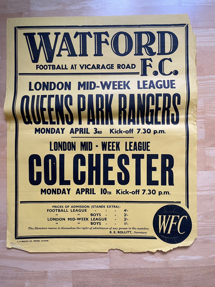 1966/67 Reserves v QPR & Colchester - Apr 1967 - poster 2 of 3 (ref WT7)