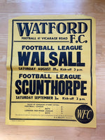 1967/68 Walsall & Scunthorpe - Division 3 - 19 Aug & 2 Sep 1967 - poster 1 of 3 (Ref WT22)