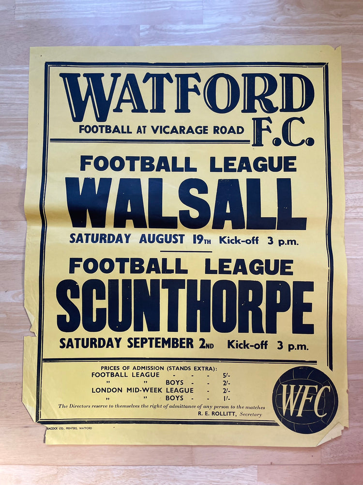 1967/68 Walsall & Scunthorpe - Division 3 - 19 Aug & 2 Sep 1967 - poster 3 of 3 (Ref WT24)