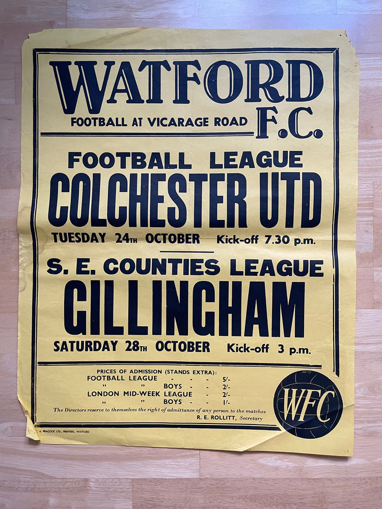 1967/68 Colchester Utd - Division 3 - 24 Oct 1967 (Ref WT29)