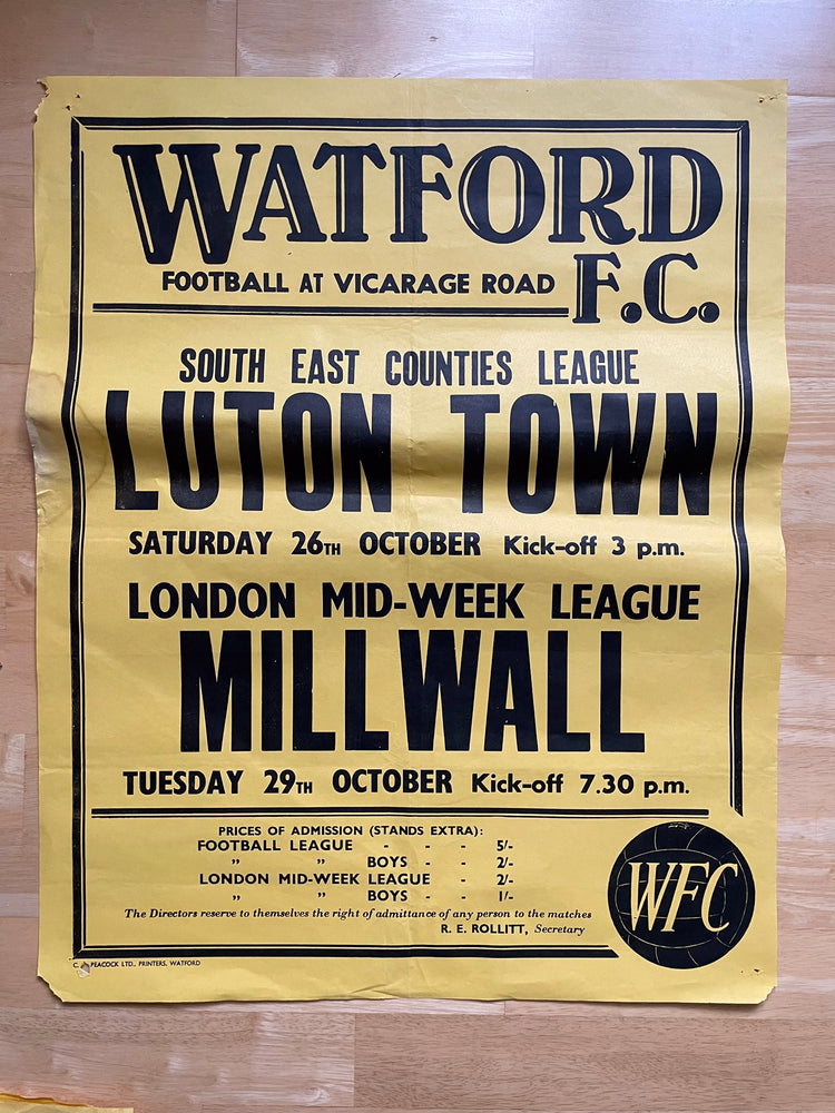 1968/69 Reserves v Millwall & Juniors v Luton - Oct 1968 - poster 1 of 2 (ref WT57)