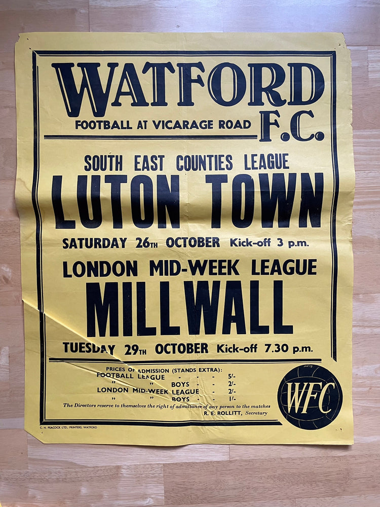 1968/69 Reserves v Millwall & Juniors v Luton - Oct 1968 - poster 2 of 2 (ref WT58)