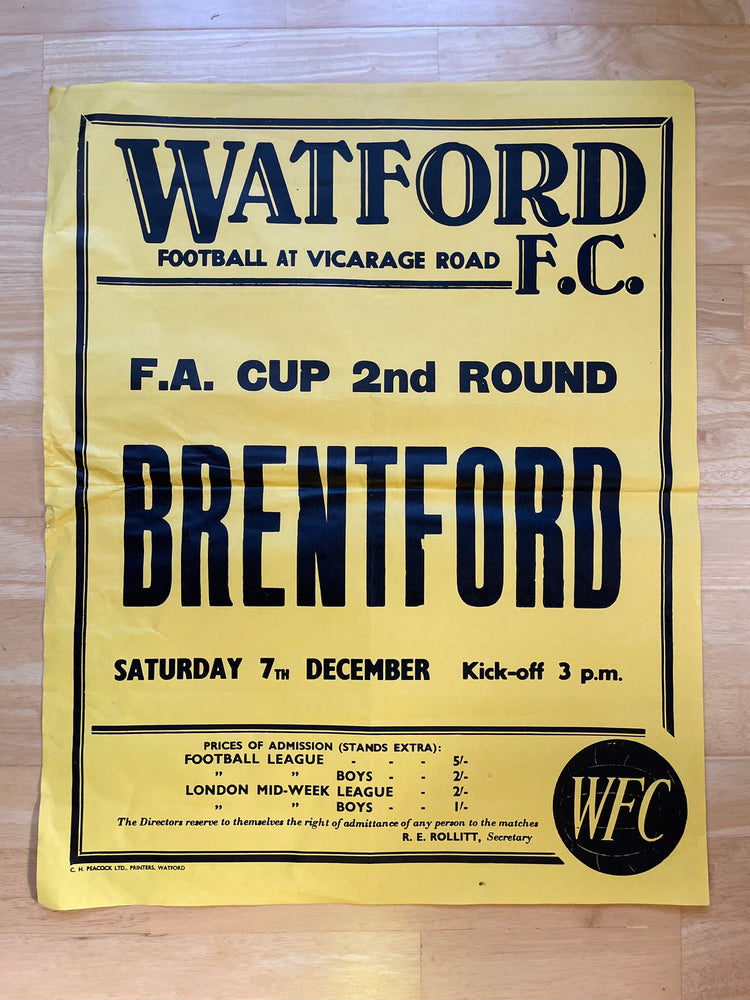 1968/69 Brentford - FA Cup - 7 Dec 1968 - poster 1 of 2 (ref WT63)