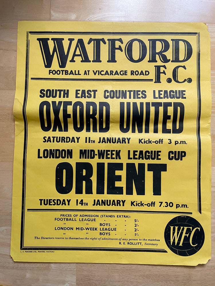 1968/69 Reserves v Orient & Juniors v Oxford - Jan 1969 - poster 1 of 2 (ref WT71)