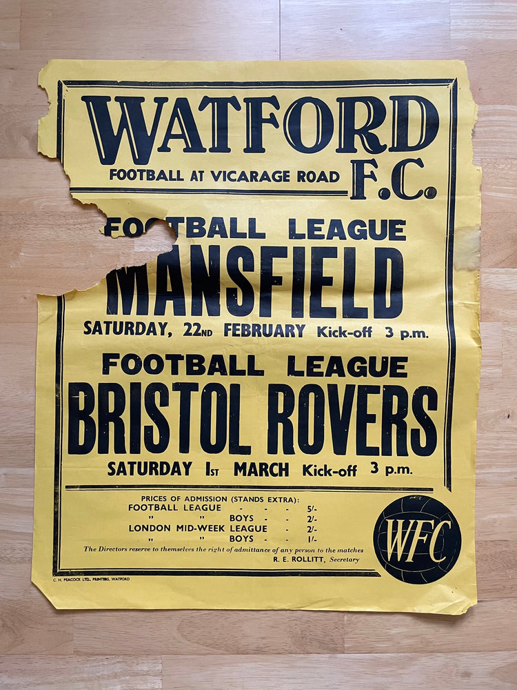 1968/69 Mansfield & Bristol Rovers - Division 3 - 22 Feb & 1 Mar 1969 - poster 2 of 3 (ref WT75)