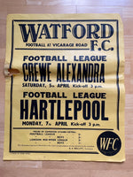 1968/69 Crewe & Hartlepool - Division 3 - 5 Apr & 7 Apr 1969 - poster 1 of 3 (ref WT80)