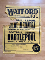 1968/69 Crewe & Hartlepool - Division 3 - 5 Apr & 7 Apr 1969 - poster 3 of 3 (ref WT82)