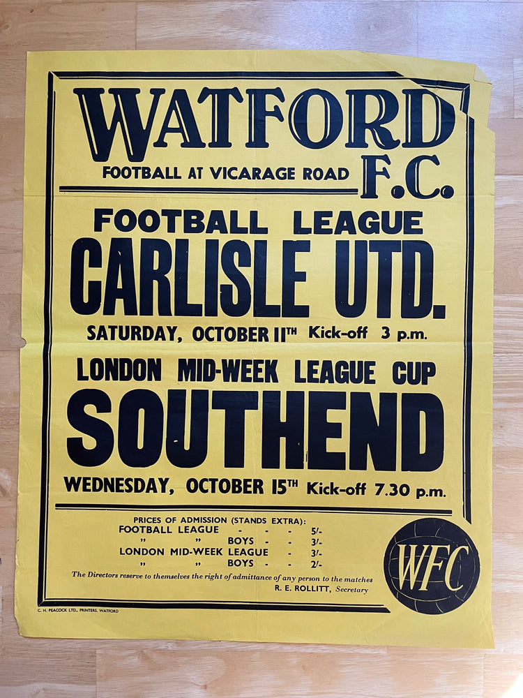 1969/70 Carlisle Utd - Division 2 - 11 Oct 1969 - poster 1 of 3 (ref WT86)