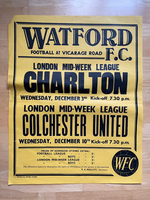 1969/70 Reserves v Charlton & Colchester - Dec 1969 - poster 1 of 2 (ref WT91)